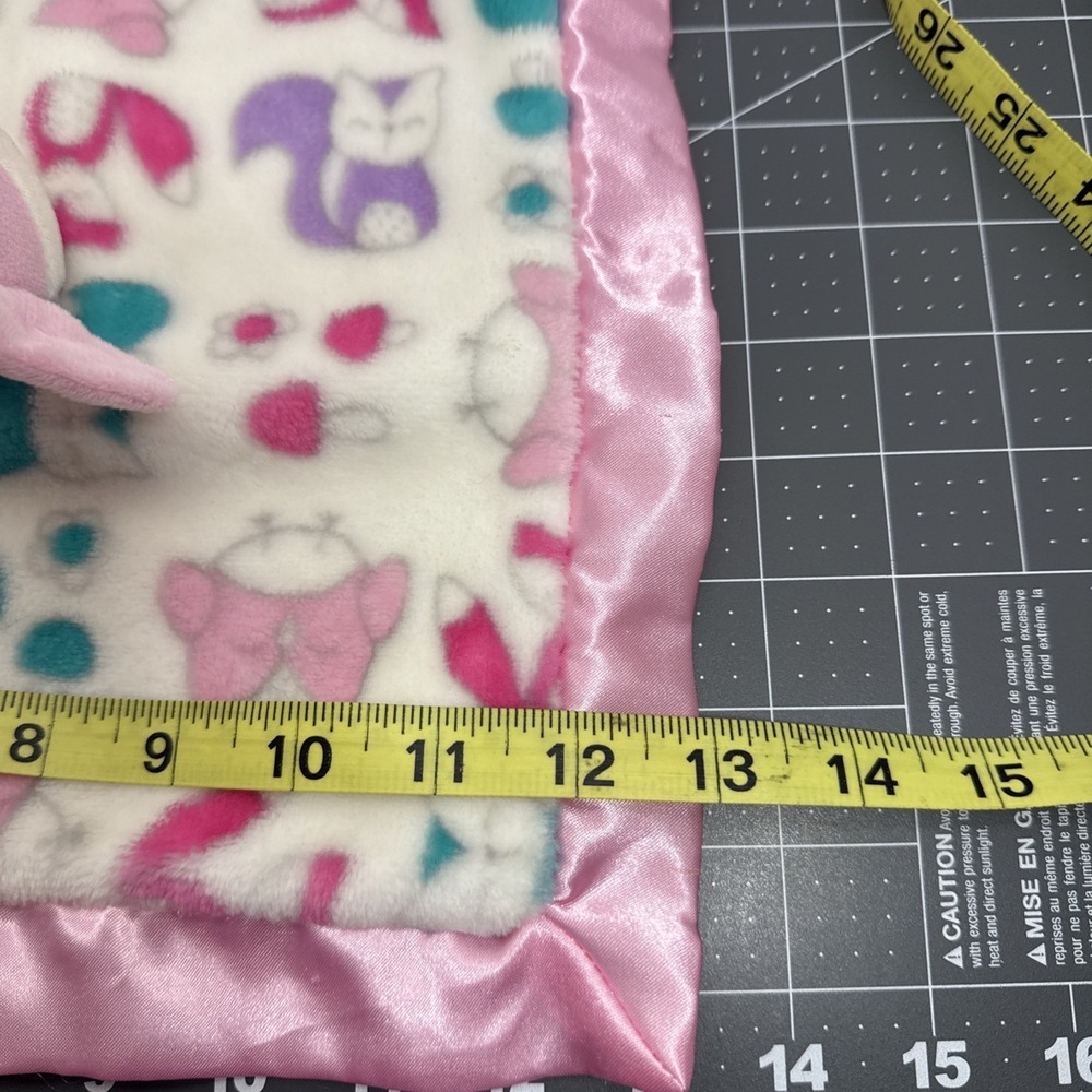 Lightning Bug Pink White Teal Owl Fox Security Blanket Satin Back Baby Lovey 13" - Picture 8 of 10